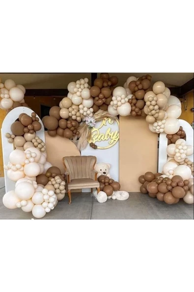 Pazariz Pastel Karamel Çöl Kumu Sütlü Kahve Ve Beyaz Balon Zinciri 100 Adet ürün görseli 1