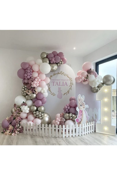 Pazariz Krom Beyaz Altın Toz Pembe Makaron Pembe Ve Beyaz Balon Zinciri 100 Adet ürün görseli 1