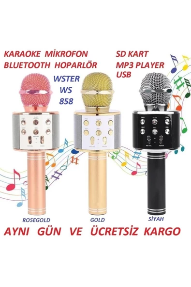 Pazariz Ws-858 Karaoke Mikrafon Bluetooth Mp3 Çalar Sd-usb-aux Girişli ürün görseli 1