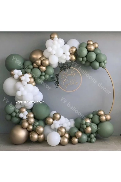 Pazariz Krom Gold Küf Yeşili Ve Pastel Beyaz Balon Zinciri 100 Adet ürün görseli 1