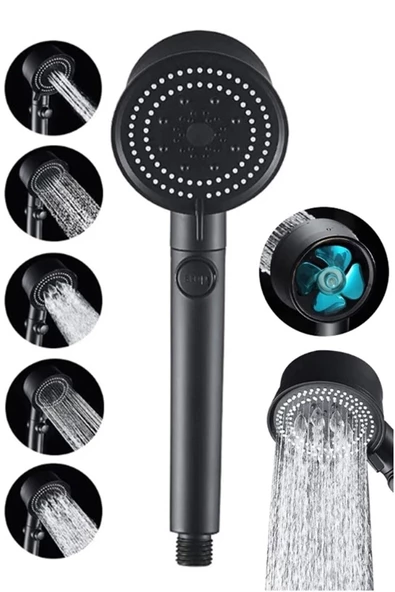 Pazariz Turbo Fan Pervaneli 5 Fonksiyonlu Start - Stop Su Tasarruflu Duş Başlığı Pervaneli El Duşu ürün görseli 1
