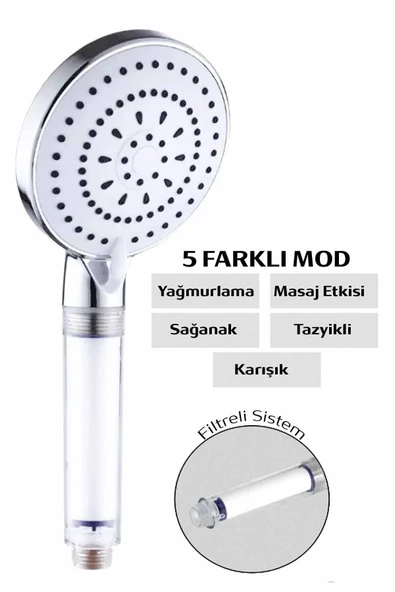 Pazariz 5 Fonksiyonlu Filtreli Duş Başlığı Duş Başlığı ürün görseli 1