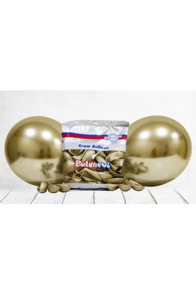 Pazariz 12 Inç Standart Boy Krom Balon 10 Adet Gold ürün görseli 1