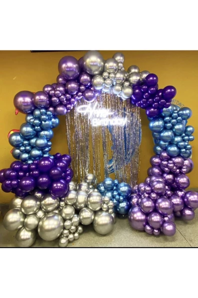 Pazariz Krom Mor Beyaz Altın Mavi Balon Zinciri 100 Adet ürün görseli 1