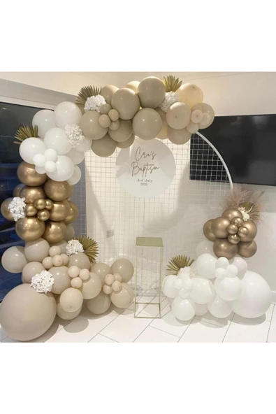 Pazariz Krom Gold Beyaz Ve Taş Rengi Balon Zinciri 100 Adet ürün görseli 1