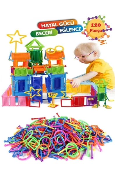 Pazariz 120 Parça Geometrik Çubuklar Bloklar Yapboz Puzzle Bultak Zeka Renk Algı Gelişim Eğitici Oyuncak ürün görseli 1