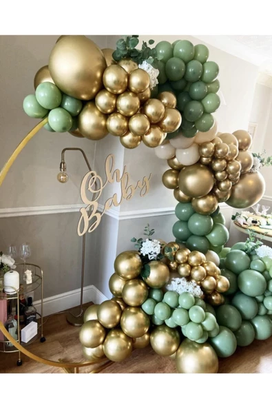 Pazariz Krom Gold Küf Yeşili Ve Ten Rengi Balon Zinciri 100 Adet ürün görseli 1