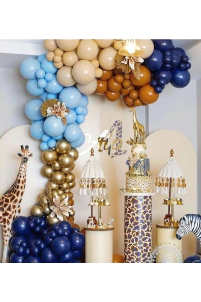 Pazariz Pastell Balon Krom Balon Konsept Balon Zinciri Mavi Karamel Ten Lacivert Krom Gold 100 Adet ürün görseli 1