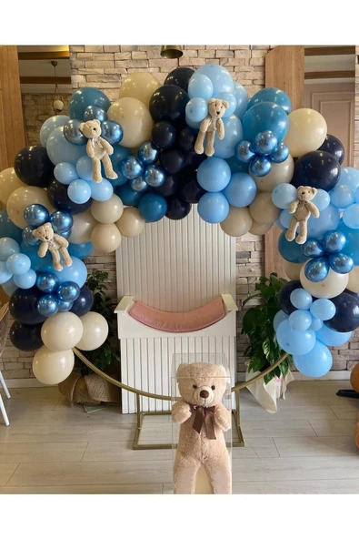 Pazariz Krom Mavi Gece Mavisi Makaron Mavi Ve Deniz Kumu Balon Zinciri 100 Adet ürün görseli 1