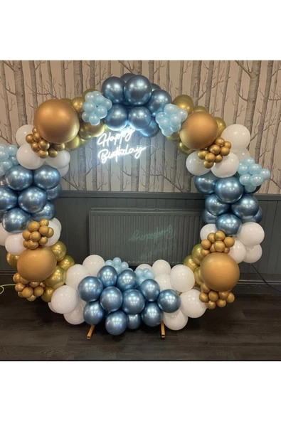 Pazariz Krom Mavi Gold Pastel Beyaz Balon Zinciri 100 Adet ürün görseli 1