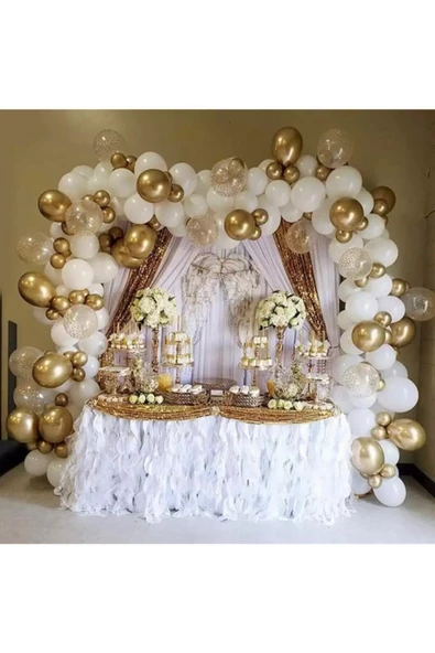 Pazariz Krom Gold Beyaz Ve Şeffaf Gold Konfetili Balon Zinciri 100 Adet ürün görseli 1