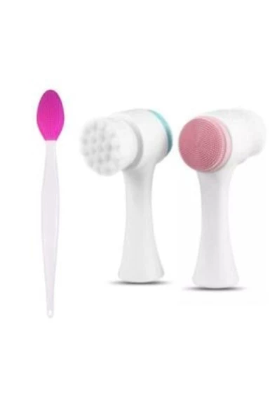 Pazariz Izla Cilt Temizleme Fırçası + Burun Siyah Nokta Temizleyici Dudak Peeling Fırça Koyu Pembe ürün görseli 1