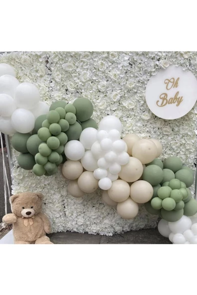 Pazariz Pastel Küf Yeşili Beyaz Ve Deniz Kumu Balon Zinciri 100 Adet ürün görseli 1