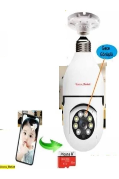 Pazariz Speed Ampul Kamera + 32gb Hafıza Kart( Dünyanın Her Yerinden 360° Döndürülen Hareketli Kamer ürün görseli 1