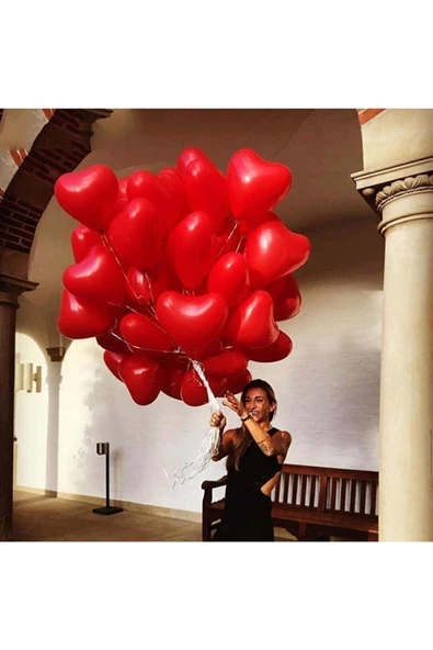 Pazariz 12 Inç Standart Boy Kalp Balon 10 Adet Kırmızı ürün görseli 1