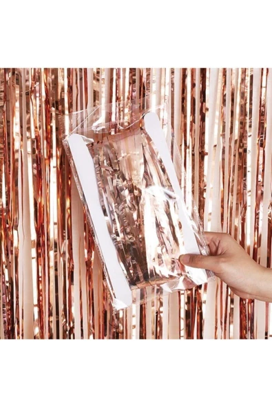 Pazariz Rose Gold Işıltılı Püsküllü Arka Fon Kapı Duvar Perdesi ürün görseli 1
