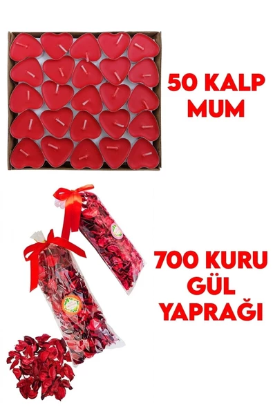 Pazariz 50 Mum + 700 Kuru Gül Yaprağı, Kalpli Mum Ve Kuru Gül Yaprakları ürün görseli 1