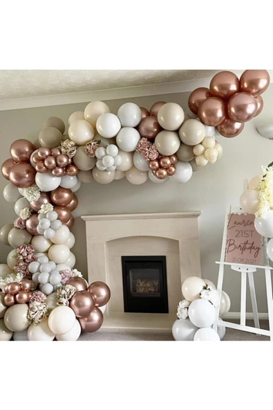Pazariz Krom Rose Gold Pastel Duman Ve Taş Rengi Balon Zinciri 100 Adet ürün görseli 1