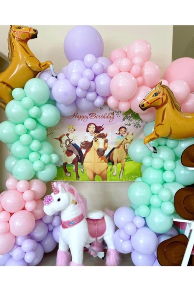 Pazariz Makaron Mint Yeşili Lila Ve Pembe Balon Zinciri 100 Adet ürün görseli 1