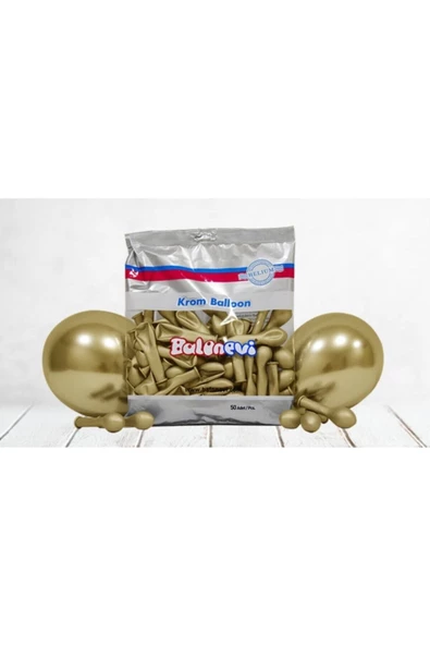 Pazariz 6 Inç Küçük Boy Krom Balon 10 Adet Gold ürün görseli 1