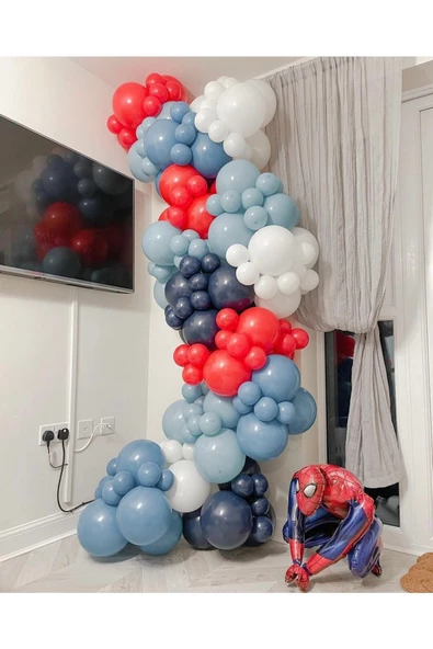 Pazariz Pastel Gece Mavisi Fırtına Mavisi Kırmızı Ve Beyaz Balon Zinciri 100 Adet ürün görseli 1