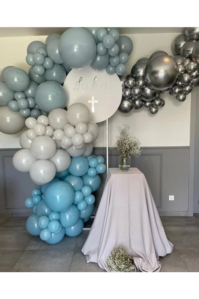 Pazariz Krom Gümüş Mavi Cam Gri Ve Duman Balon Zinciri 100 Adet ürün görseli 1