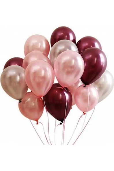 Pazariz 50 Adet Rose Gold- Gümüş - Bordo Metalik Balon 3'lü Renk ürün görseli 1