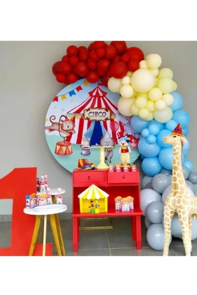Pazariz Pastel Kırmızı Gri Ve Makaron Mavi Ve Sarı Balon Zinciri 100 Adet ürün görseli 1