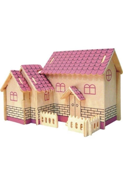 Pazariz Pazarız 3d Ahşap Puzzle Pembe Ev Yap-boz Maketi ürün görseli 1