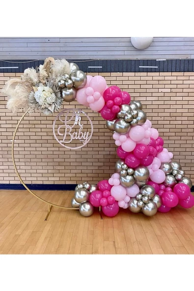Pazariz Krom Beyaz Altın Fuşya Ve Makaron Pembe Balon Zinciri 100 Adet ürün görseli 1