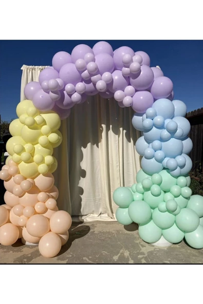 Pazariz Makaron Mint Yeşili Somon Lila Sarı Ve Mavi Balon Zinciri 100 Adet ürün görseli 1