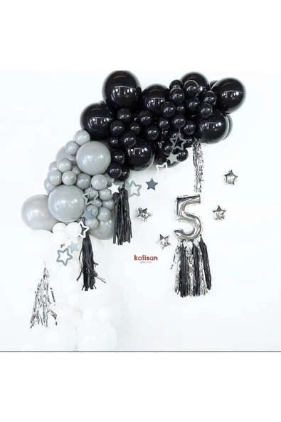 Pazariz Siyah Gri Zincir Balon Seti 100 Adet ürün görseli 1