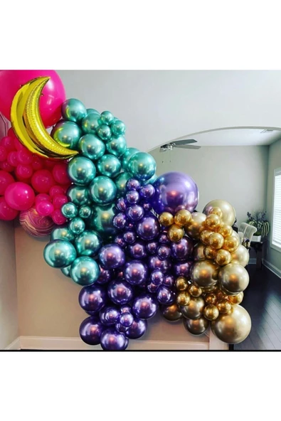 Pazariz Krom Gold Yeşil Mor Ve Fuşya Balon Zinciri 100 Adet ürün görseli 1
