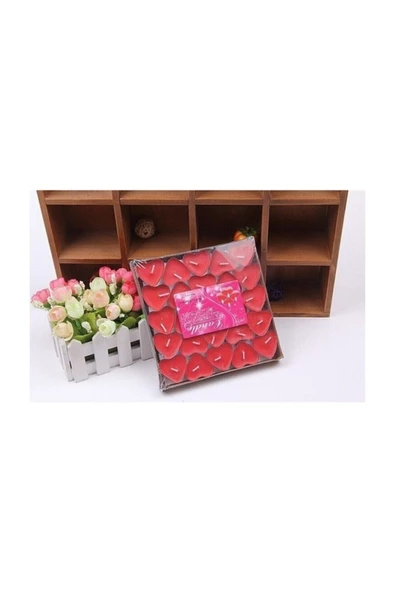 Pazariz Kırmızı Kalpli Tealight Mum 50 Adet Kokusuz ürün görseli 1
