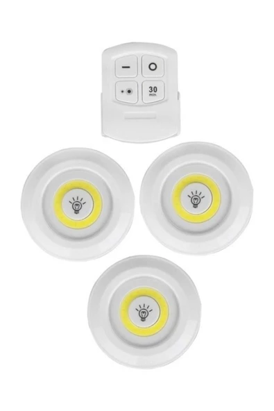 Pazariz Uzaktan Kumandalı Pilli 3lü Spot Led Lamba Güçlü Beyaz Işık ürün görseli 1