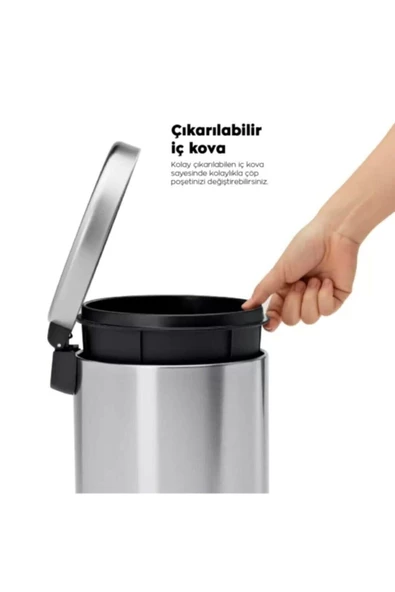 Pazariz Metal Mikro Metal Renk Pedallı Lüks Çöp Kovası 5 Lt ürün görseli 1