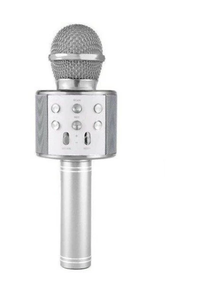 Pazariz Karaoke Bluetooth Mikrofon Ws-858 Usb Ses Değiştirme Gümüş ürün görseli 1