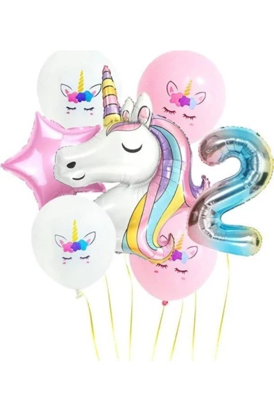 Pazariz Gökkuşağı Rakam Unicorn Folyo Balon Seti 2 Yaş ürün görseli 1