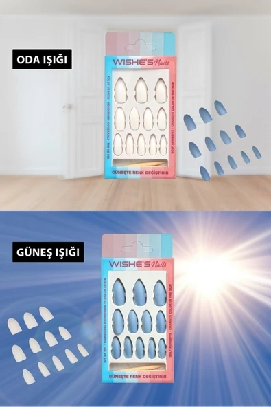 Pazariz Işıkda Renk Değiştiren Sihirli Takma Tırnak 12 Adet Mavi Itici+yapıştırıcı+törpü Set ürün görseli 1