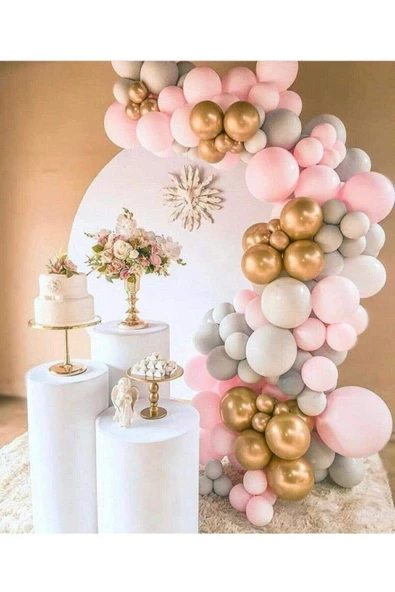 Pazariz Karışık Gold Krom Makarom Pembe Pastel Gri Renklerinde Balon Balon Zincir ürün görseli 1
