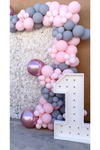 Pazariz Makaron Pembe Ve Gri Balon Zinciri 100 Adet ürün görseli 1