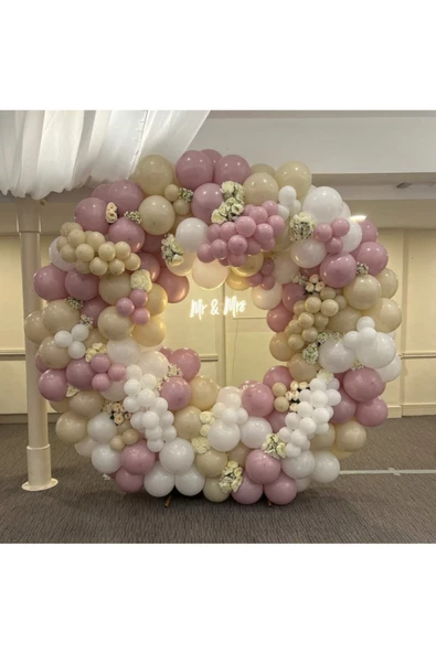Pazariz Retro Toz Pembe Sütlü Kahve Ve Beyaz Balon Zinciri 100 Adet ürün görseli 1