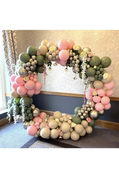 Pazariz Krom Beyaz Altın Küf Yeşili Deniz Kumu Ve Makaron Pembe Balon Zinciri 100 Adet ürün görseli 1