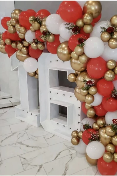 Pazariz Krom Gold Pastel Kırmızı Ve Beyaz Balon Zinciri 100 Adet ürün görseli 1
