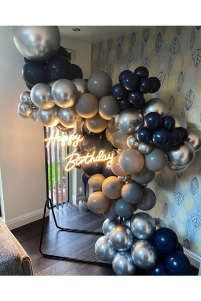 Pazariz Krom Gümüş Gece Mavisi Gri Pastel Balon Zinciri 100 Adet ürün görseli 1