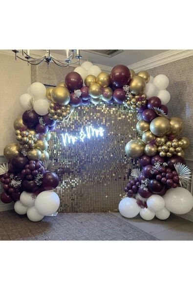 Pazariz Krom Gold Bordo Ve Beyaz Balon Zinciri 100 Adet ürün görseli 1