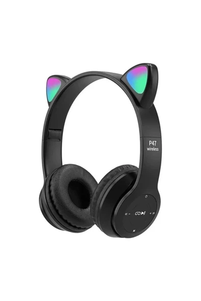 Pazariz P47m Bluetooth Kedi Kulaklık Katlanabilir Sd Kart Girişli Mikrofonlu Kablosuz Led Işıklı Uyumlu ürün görseli 1