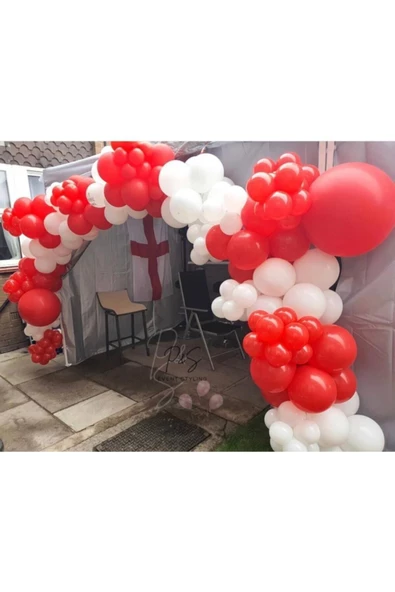 Pazariz Pastel Kırmızı Beyaz Balon Zinciri 100 Adet ürün görseli 1