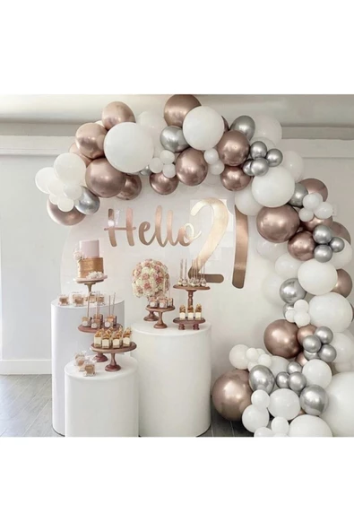 Pazariz Krom Rose Gold Gümüş Ve Beyaz Balon Zinciri 100 Adet ürün görseli 1