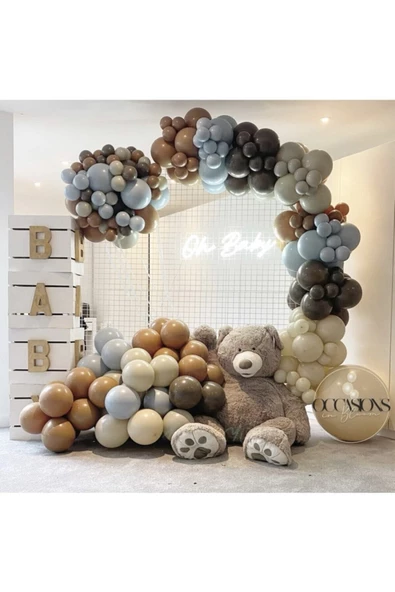 Pazariz Pastel Kahverengi Karamel Sütlü Kahve Ve Fırtına Mavisi Balon Zinciri 100 Adet ürün görseli 1